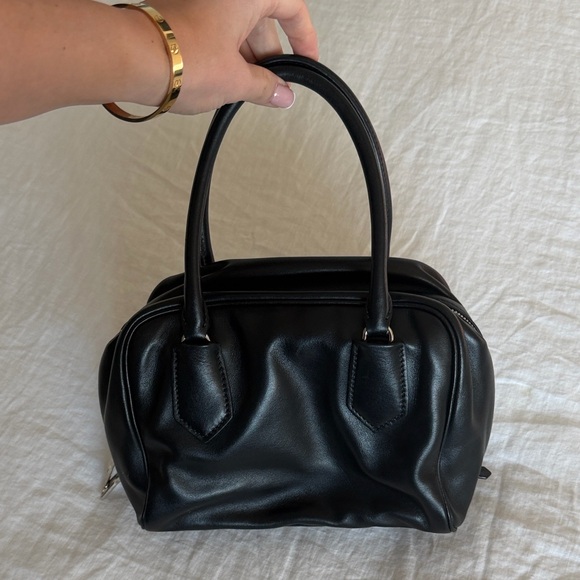 Prada Black Bauletto Saffiano Leather Bag with Soft Pink Calf Leather Interior - Picture 2 of 7